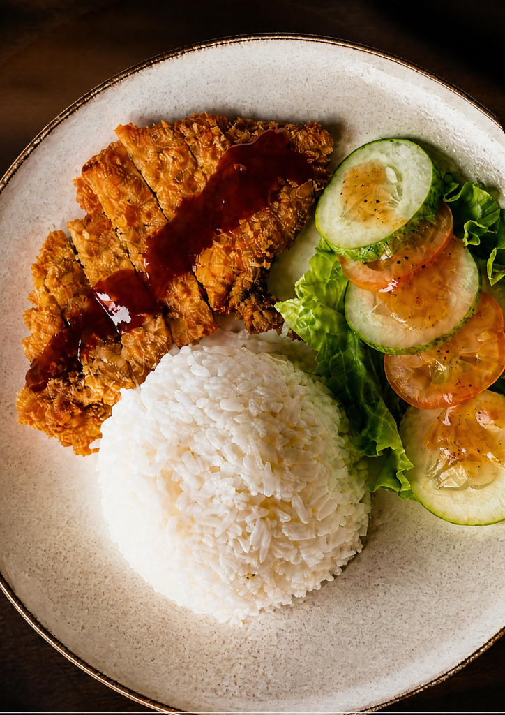 Crispy chicken katsu rice plate at Arbs Co&Co